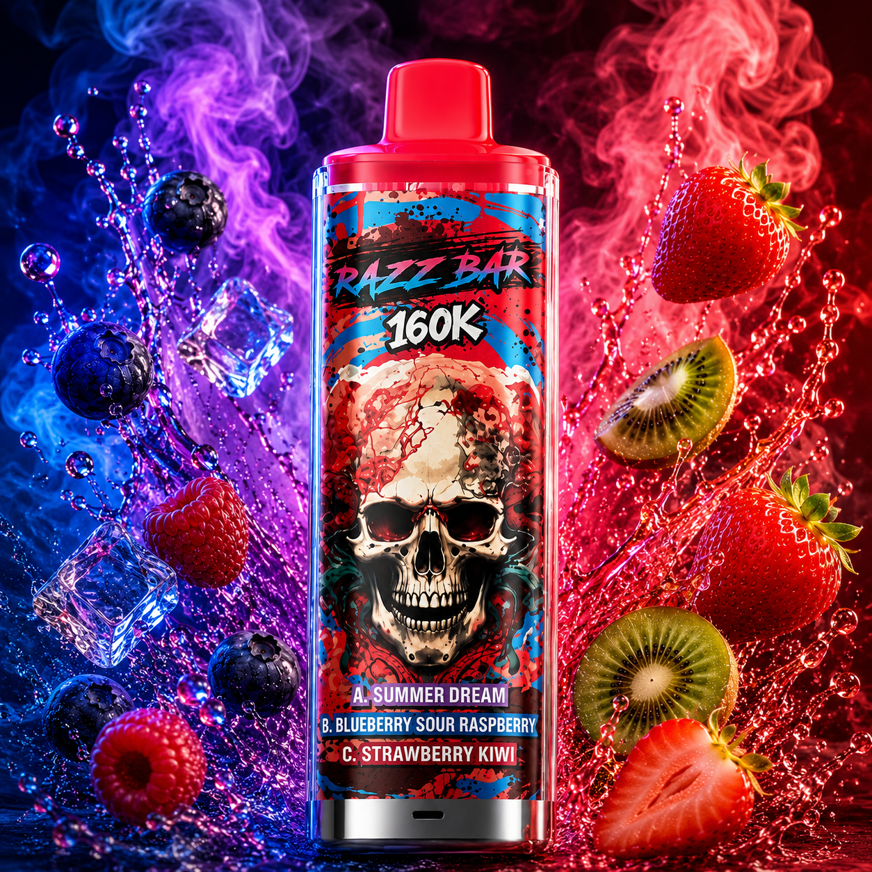 Razz Bar 160K Summer Dream, Blueberry Sour Raspberry & Strawberry Kiwi