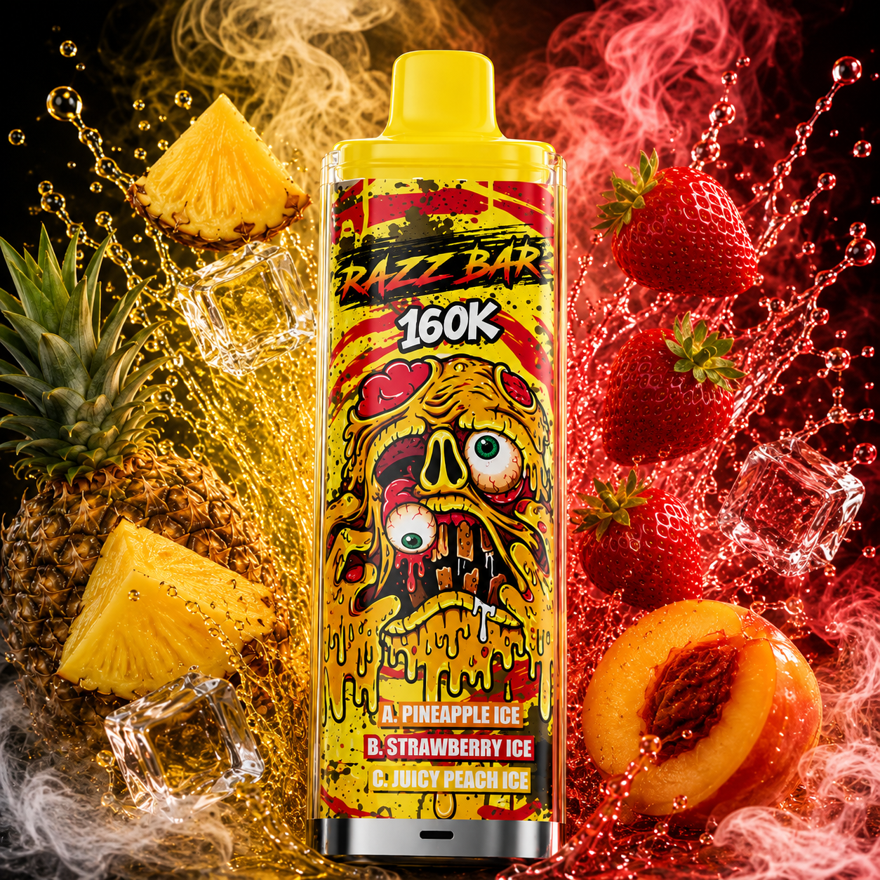 Razz Bar 160K Pineapple Ice, Strawberry Ice & Juicy Peach Ice