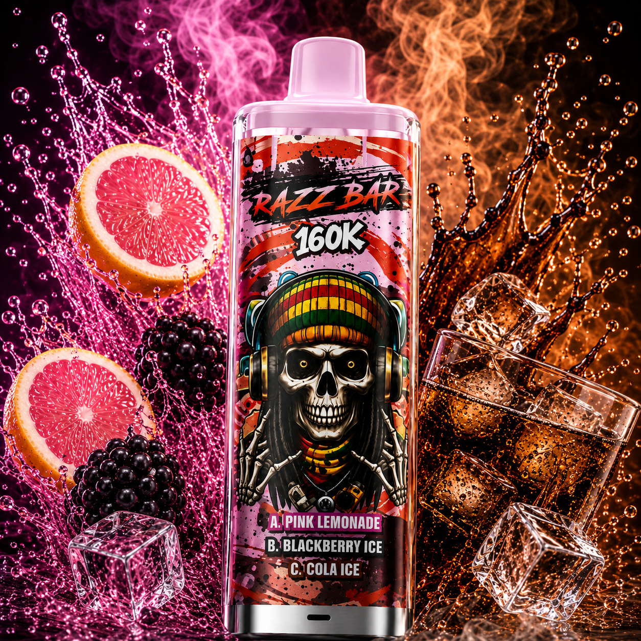 Razz Bar 160K Pink Lemonade, Blackberry Ice & Cola Ice