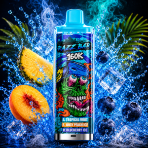 Razz Bar 160K Tropical Fruit, Juicy Peach Ice & Blueberry Ice