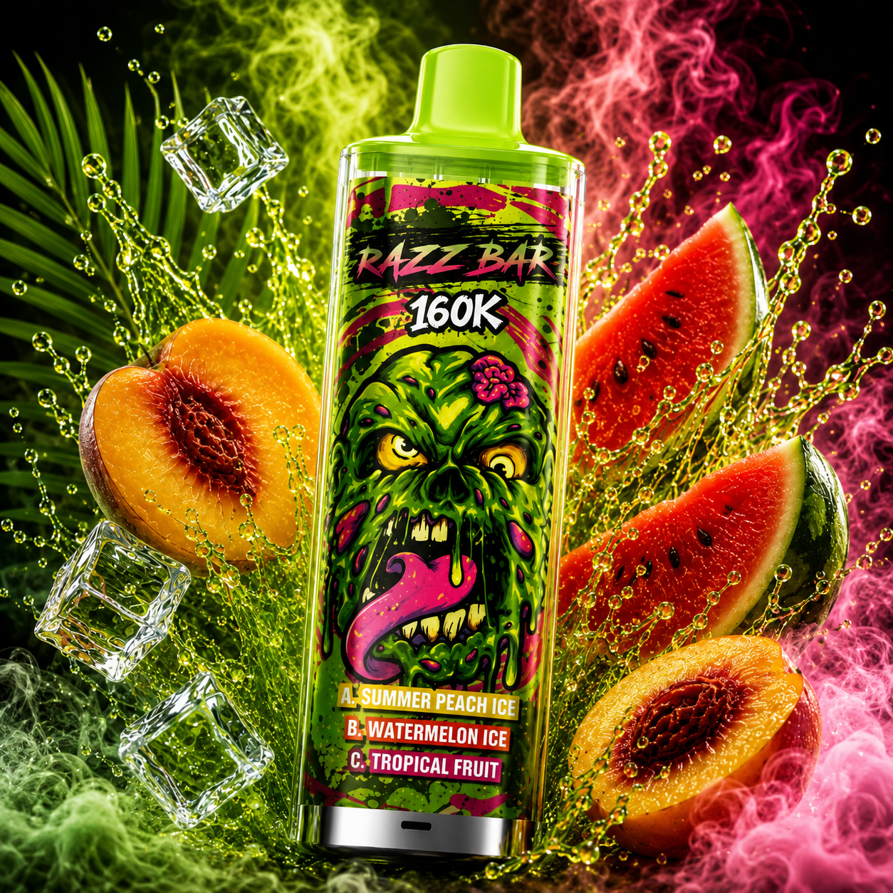 Razz Bar 160K Summer Peach Ice, Watermelon Ice & Tropical Fruit