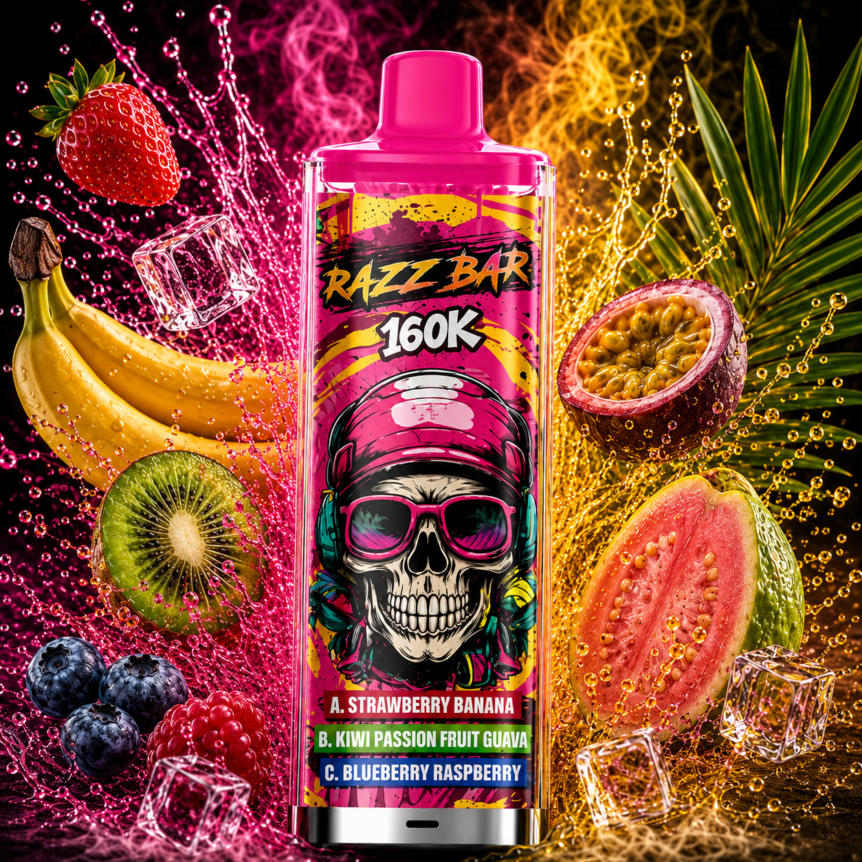 Razz Bar 160K Strawberry Banana, Kiwi Passion Fruit Guava & Blueberry Raspberry